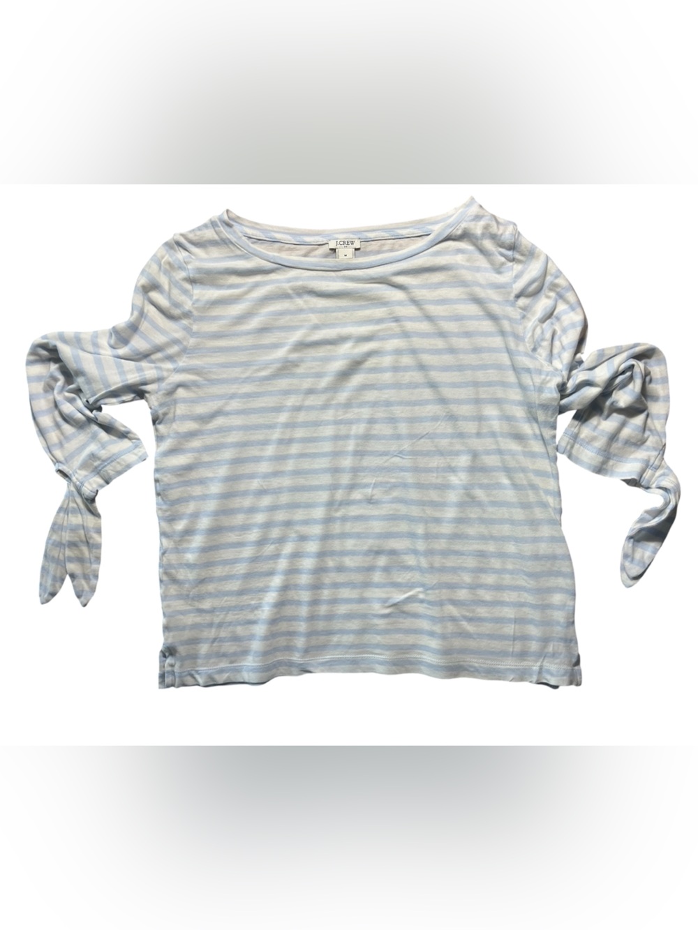 J. Crew Light Blue & White Striped Tie-Sleeve Long Sleeve Top